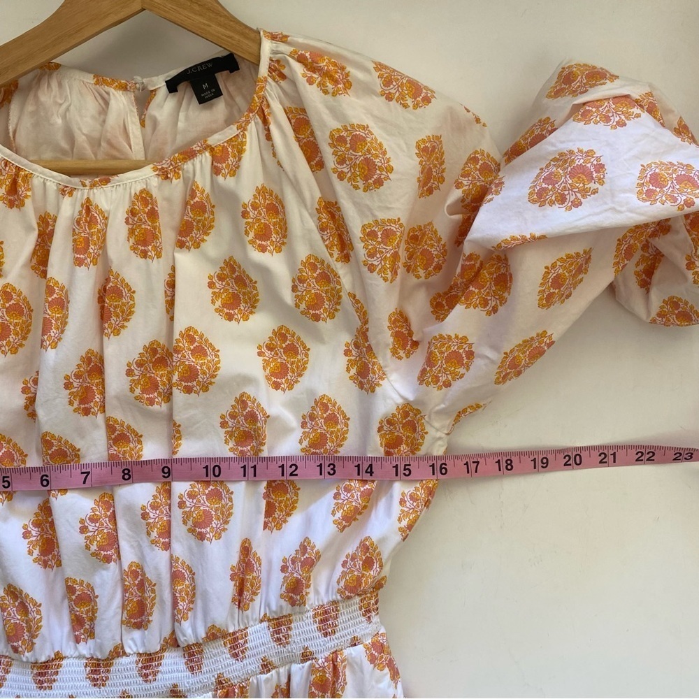J. Crew || Smocked Waist Mini Dress Long Sleeve Floral Block Print Orange Medium - Picture 5 of 7